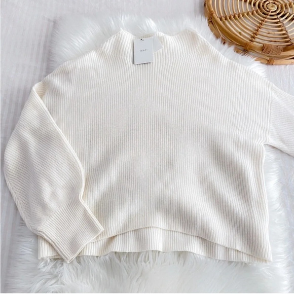 A.L.C Helena Merino Wool Sweater Mock High Neck Cream Women’s Large NEW - Picture 5 of 14
